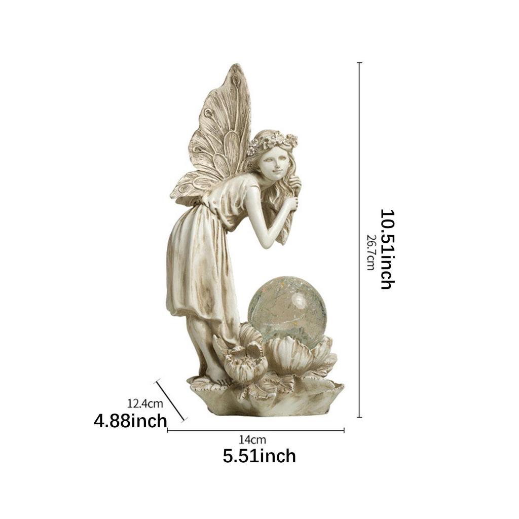 Angel Sculpture Craft with Solar Light Resin Angel Ornament Flower Fairy Angel Statue for Lawn Decoration Balcony Yard Art Home