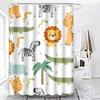 Shower Curtain Safari Animals With Cute Hippo Crocodile Lion Elephant And Giraffe In Childish Style Waterproof Polyester Fabric