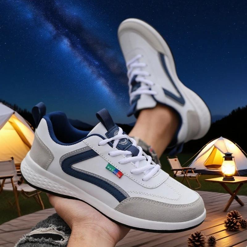 Thin Breathable Men's Sneakers PU Leather Climbing Footwear Male Outdoor Light Soft Rubber Sole Jogging Trekking Walking Sneaker