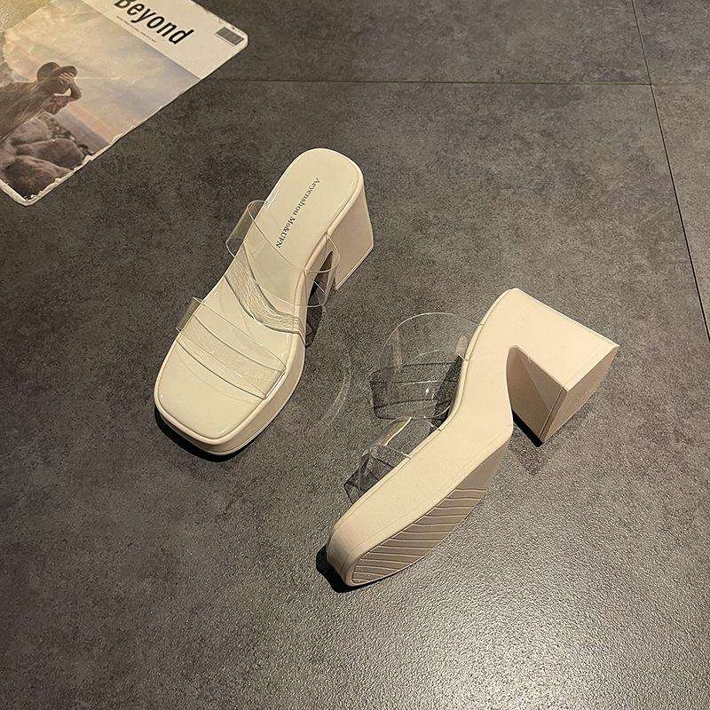 

Женские шлепанцы на танкетке с толстой подошвой, на высоком каблуке, прозрачные, с крутыми тапочками, носят весной и летом 39