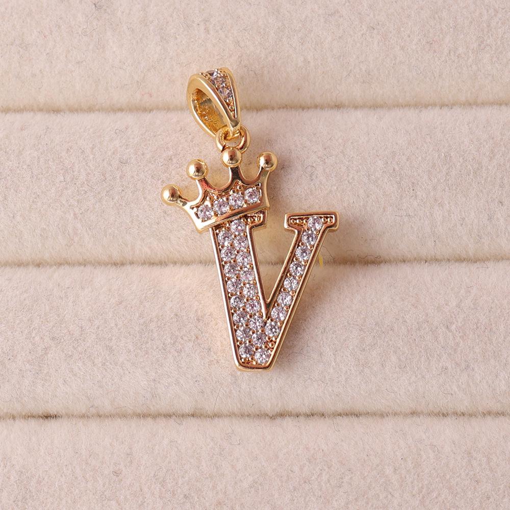 Gold-Plated Crown Rhinestone Letter Pendant Necklace