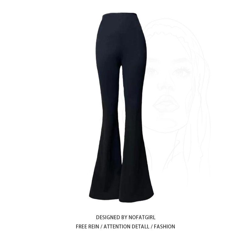 

Plus size Chubby Girl Black Casual Bootcut Trousers Women 2025 Spring New Slim fit Slimming Drape All-Match Mop Long Pants Slightly Flared Trousers M