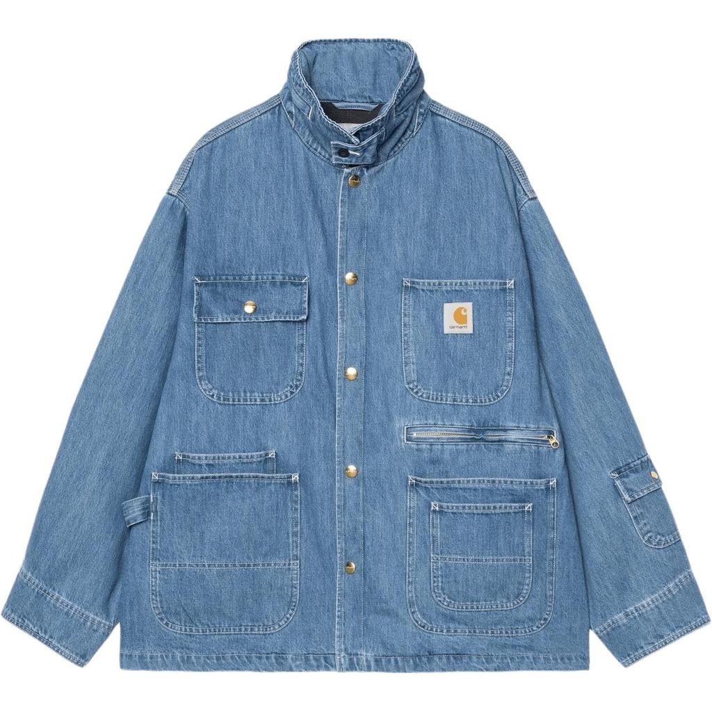 Carhartt WIP X INVINCIBLE Collaboration Multi-Pocket Label Logo Loose Removable Hood Denim Jacket Unisex jackets A242054-01-06