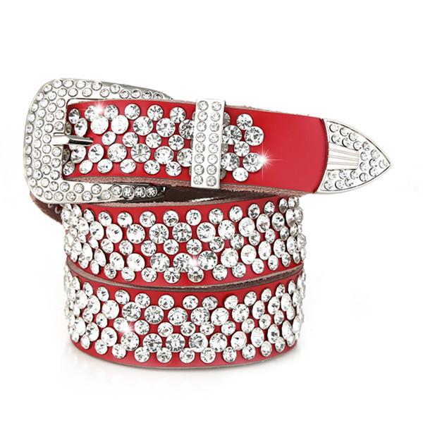 Ladies' Wide Leather Belt with Rhinestone Accents - Korean Style Versatile Cowhide Fashion Accessory