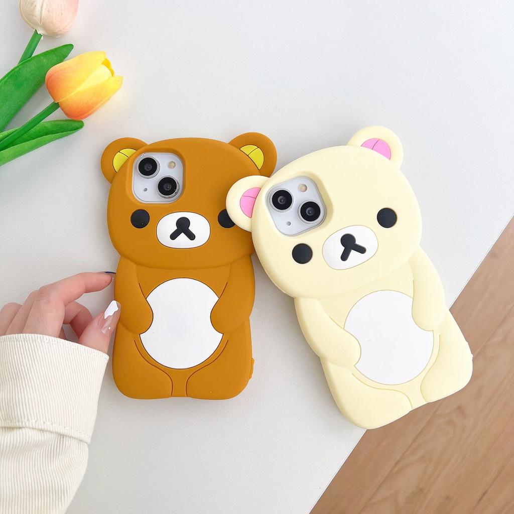 Rilakkuma Bear Silicone Soft Cover Case For iPhone 16 15 14 13 12 11 Pro Max Mini Plus Xs XR 6 7 8 Plus