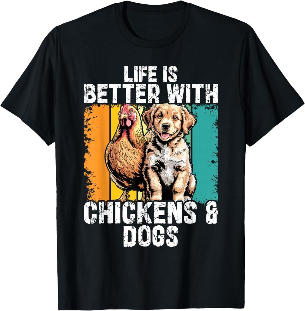 Life is Better with Chickens & Dogs Women Girls Farmer T-Shirt