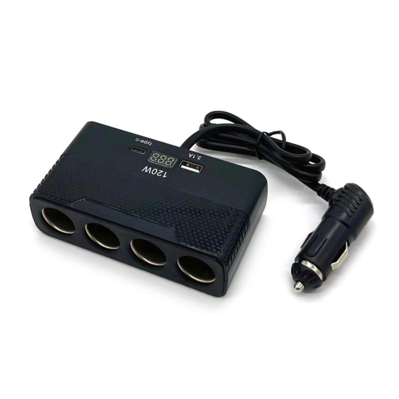 120W 2 USB+1 USB C PD Port Lighter Socket Splitter Adapter Fast Charging Adapter for Cellphone Tablets Earphone 1