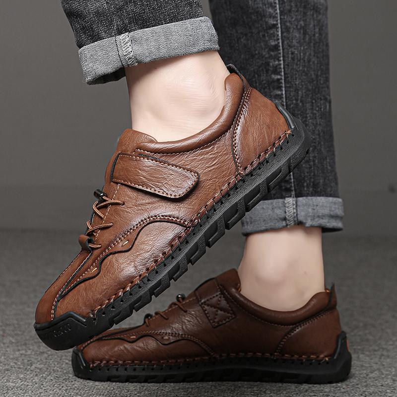 Men's Large Size Pure Hand-stitched Casual Rubber Leather Shoes Soft Sole Wedding Shoes 38-48
