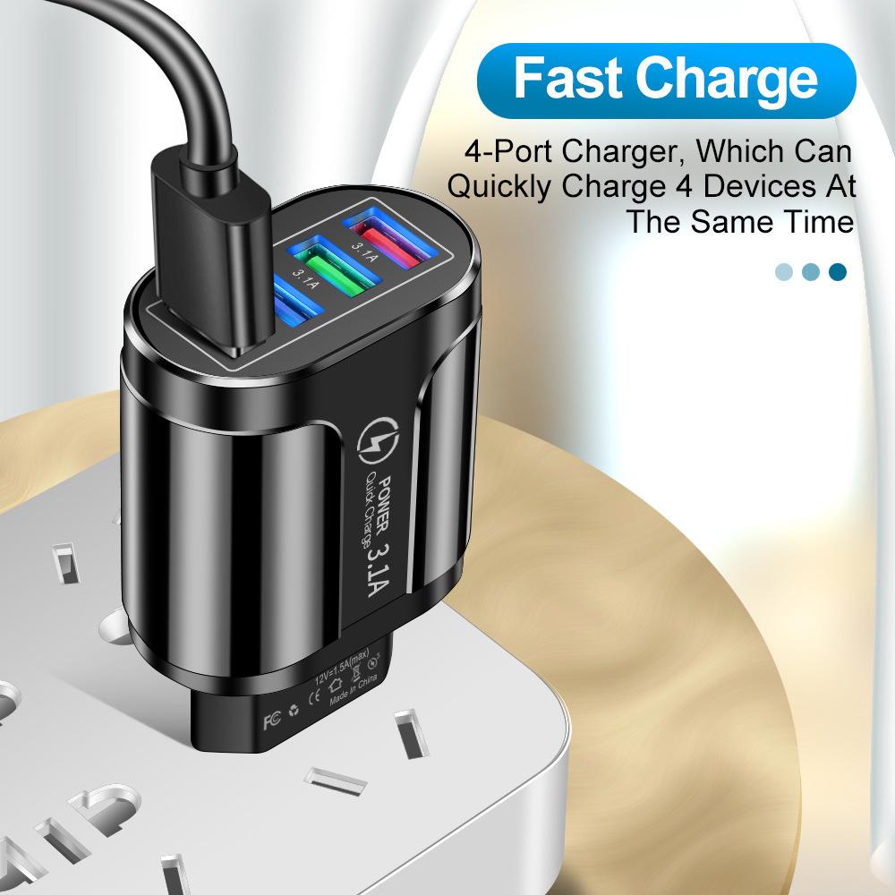 4-Port LED Mobile Charger 3.1A USB Charging Hub for Travel