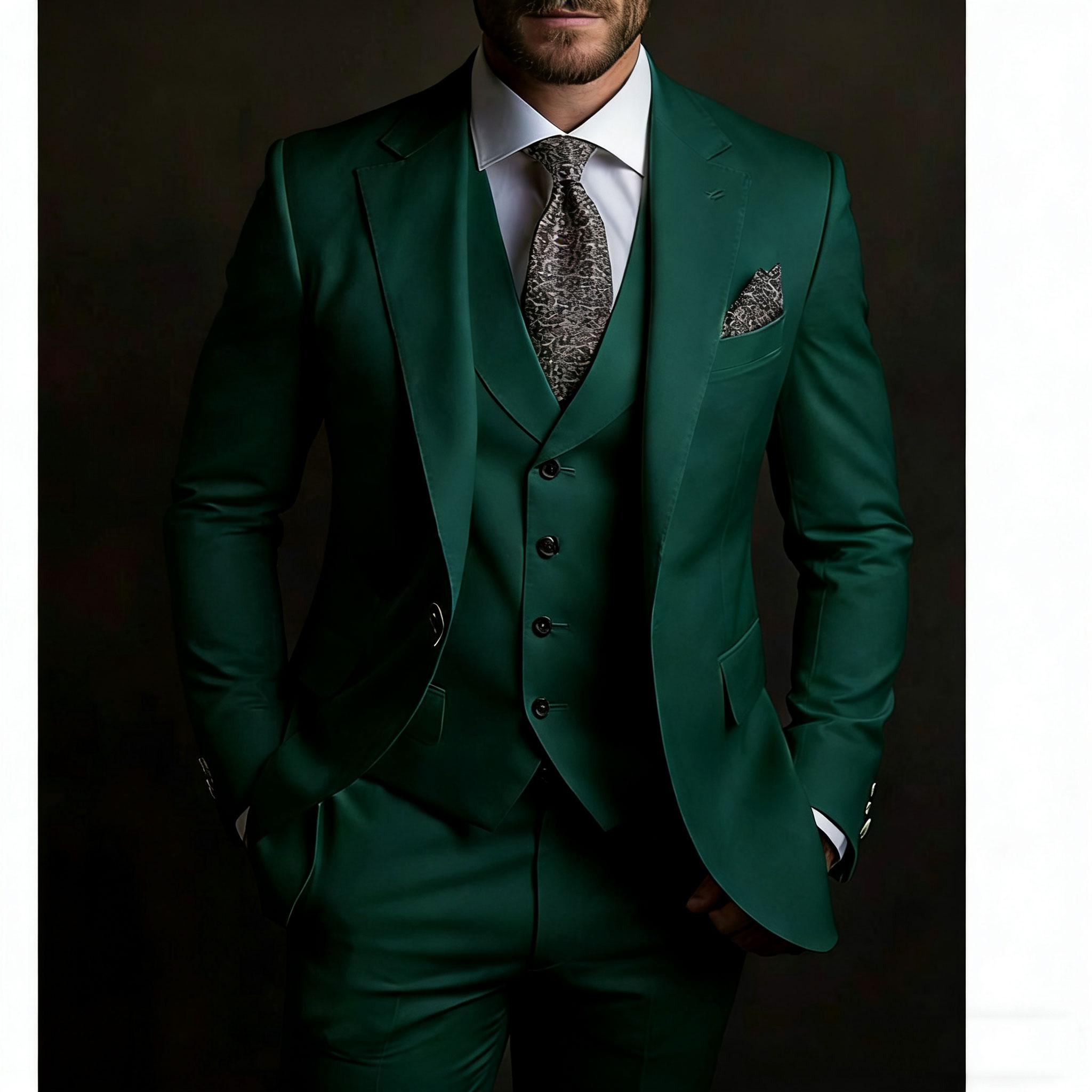 

Високоякісні чоловічі костюми 3-piece Піджак Штани Жилет Slim Fit Вбрання для випускного вечора Вечірки На замовлення 2025 Розкішний Блейзер Індивідуальний пошив XL темно-зелений колір