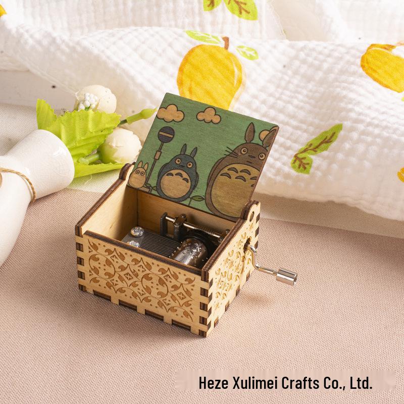 Hayao Miyazaki-Inspired Hand-Cranked Wooden Music Box - Creative Childlike Birthday Gift