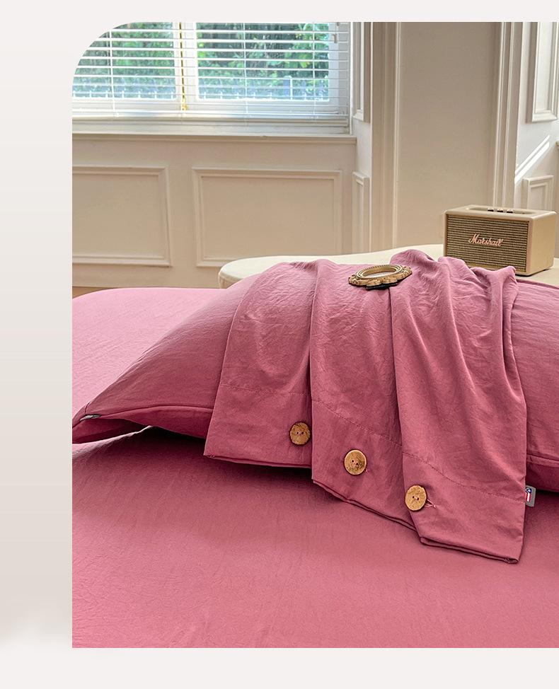 MUJI-Style Four-Piece Flannel & Washed Cotton Bedding Set with Buttoned Duvet Cover