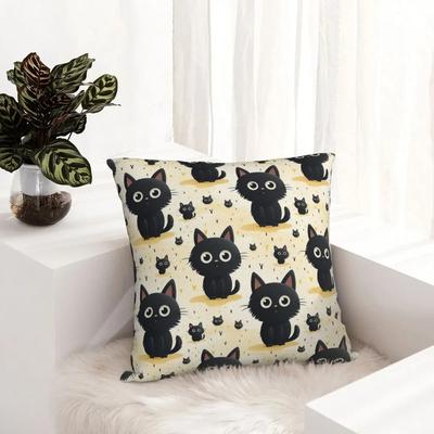 Schwarze Katze Niedlich Halloween Haustier Kissenbezug Druckstoff Kissenbezug Dekoration Wurfkissenbezug Bezug Auto mit Reißverschluss