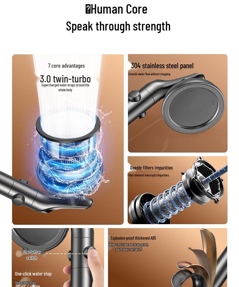 Adjustable Rotatable Shower Head for Small Apartments with Strong Water Flow