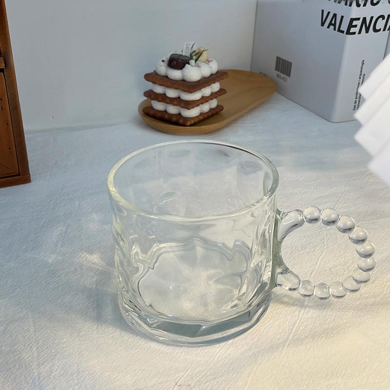 Inel mic cu bule, cu mâner, ceașcă de sticlă, ceașcă de cafea de uz casnic în stil european, ceașcă de apă de chihlimbar, colorată, transparentă, pentru cadou prieten