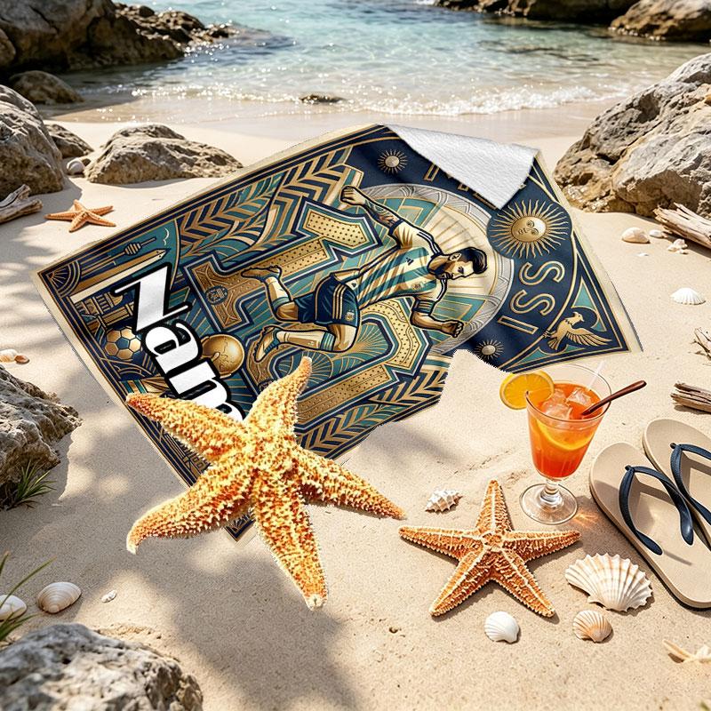 Serviette de plage personnalisée avec nom, impression Leo Messi, pour voyage, camping, fête à la plage, décoration intérieure, cadeau d'anniversaire pour la famille et les amis
