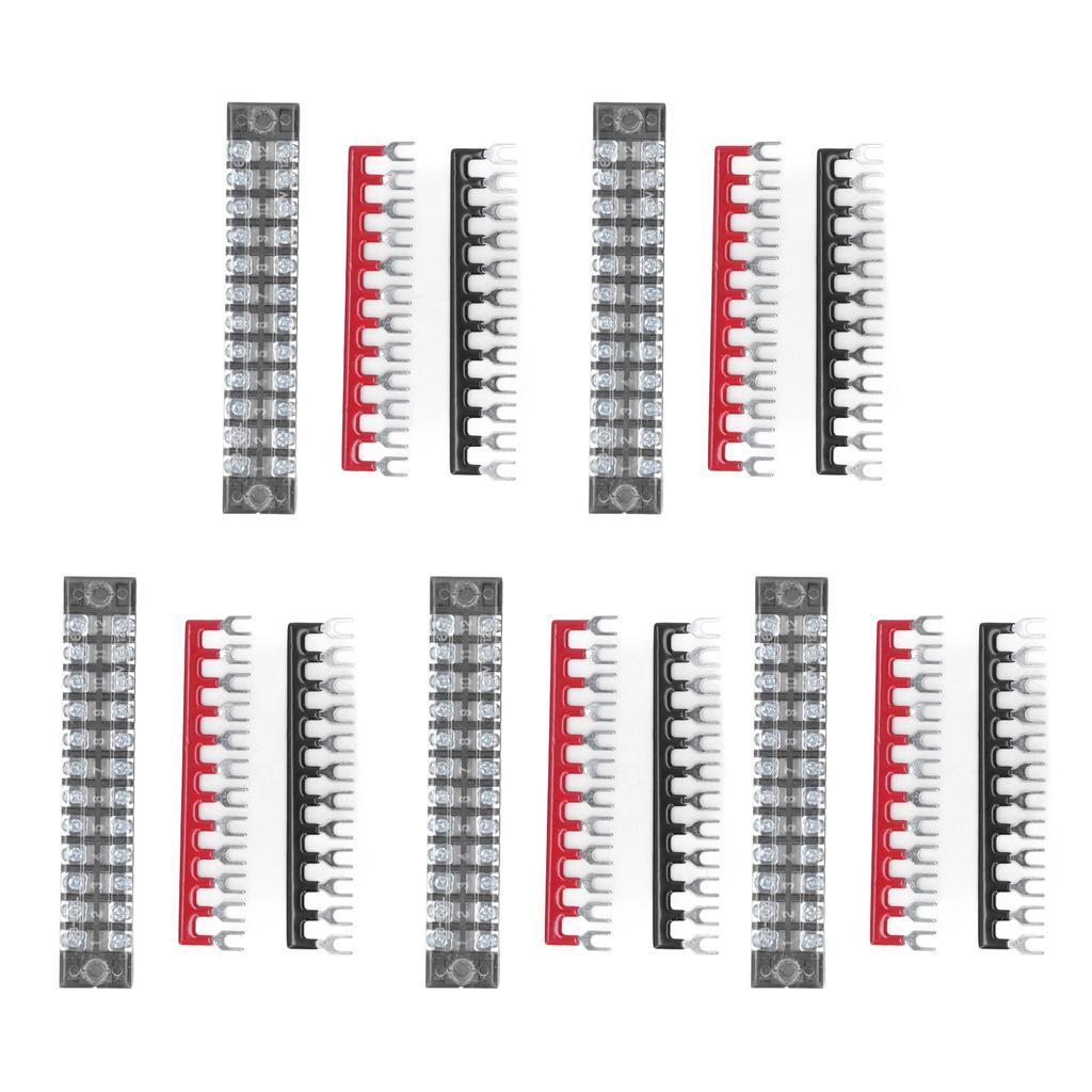5 Pack 12 Position Power Terminal Block Connector with Jumper Block Terminal Strip Set 15A 600V