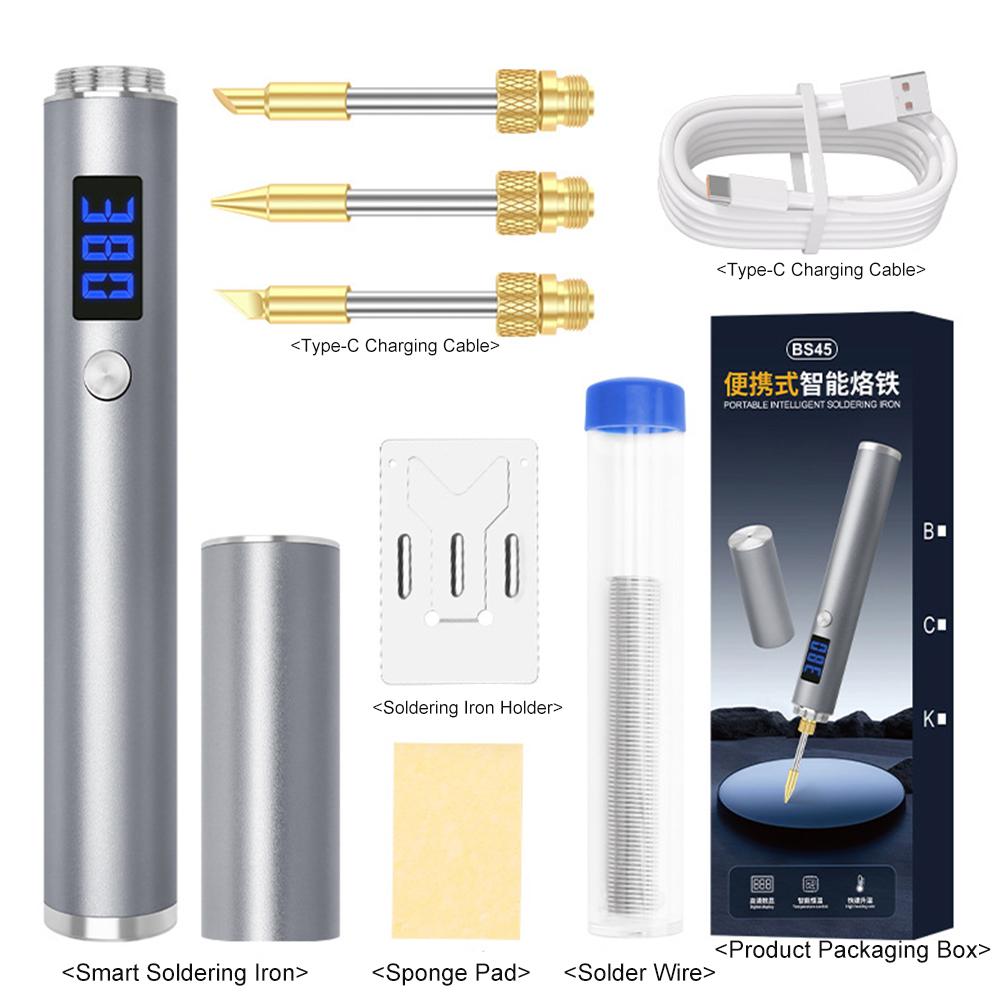 

300-450℃ Portable Electric Pen Battery soldering iron station Solder USB 5V Portable Repair Fast Heating Welding Tools Type-C сірий колір