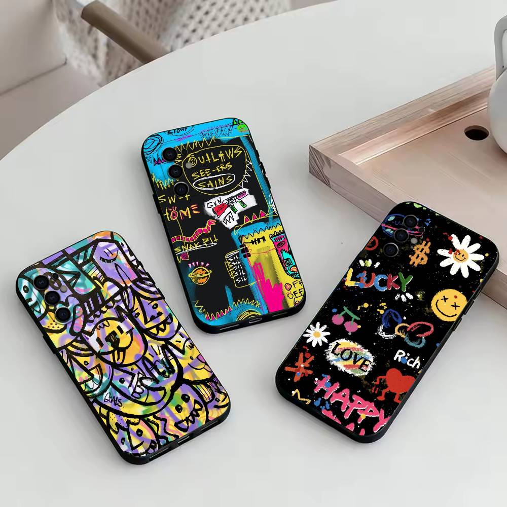 D-Graffiti Characters Phone Case Black Silicone Soft For Samsung S25,S24,S21,S22,S23,S30,Ultra,S20,Plus,Fe,Lite