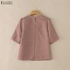 ZANZEA Women Casual Round Neck Grid Print Summer Short Sleeve Blouse