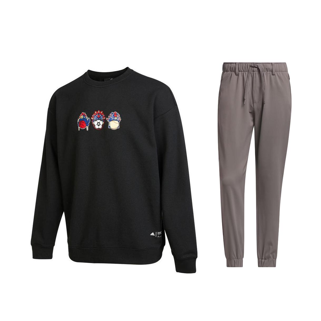 

Adidas Crew Neck Pullover Long Sleeve Hoodie And Drawstring Cuffed Knit Jogger Set Men sets IB2777+IU2821 S