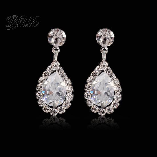 Zircon Pendant Necklace Crystal teardrop and Earrings Set for Women