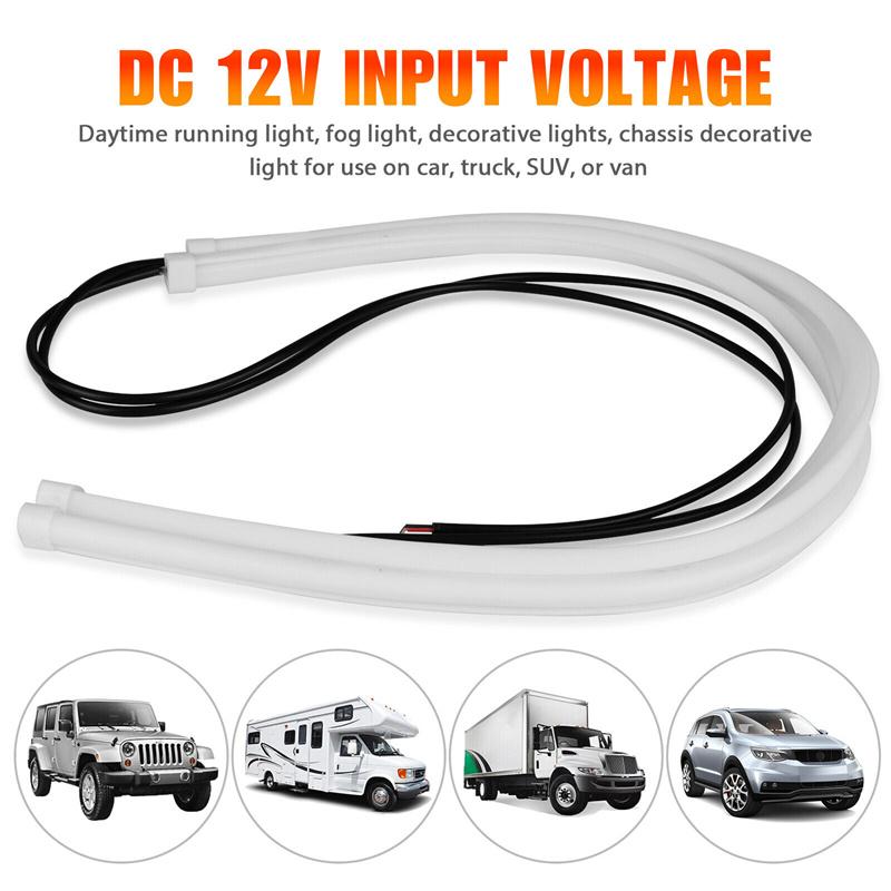2 Pcs Drl 60Cm Led Strip Lights Daytime Running Lights Turn Signal Bulbs 12V Flexible Styling Headlight Fog Lamps White