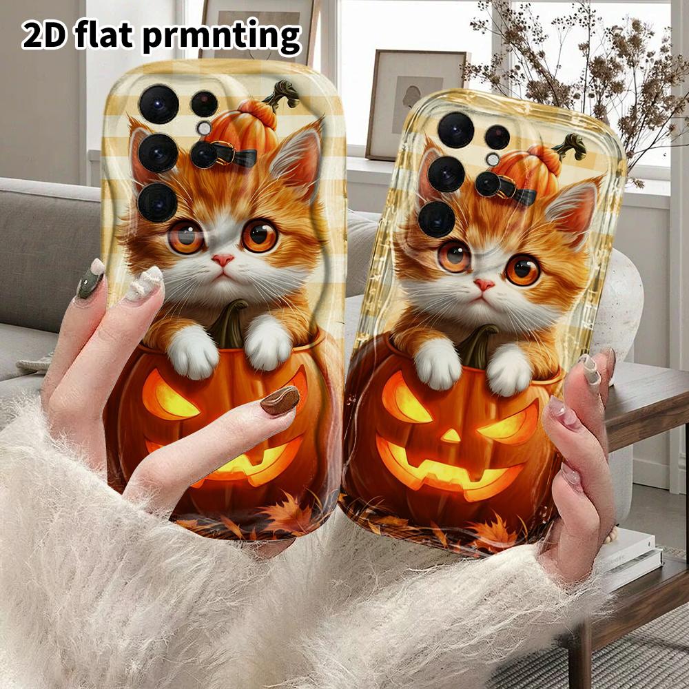 Phone Case: 2D Flat Samsung Galaxy A34 A35 M05 M06 S20 S22 S21 FE Plus 5G Protective Case, Couple Style, Orange Cat, Christmas and Halloween Gifts