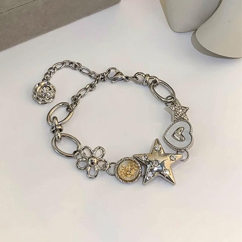 Heart Star Charm Bracelet For Women Girls High-End Exquisite  Light Luxury Wrist Chain Retro Y2K Jewelry Accessories