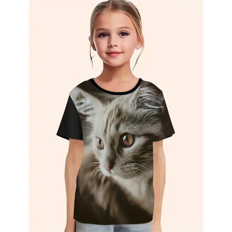 Dívčí oblečení Roztomilý zvířecí kreslený kočka 3D potisk Módní ležérní trička Vtipná dívčí trička