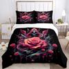 3pcs Gothic Rose Printed Quilt Set - Includes 1 Quilt Cover and 2 Pillowcases, Machine Washable - Suitable for All Seasons.W054