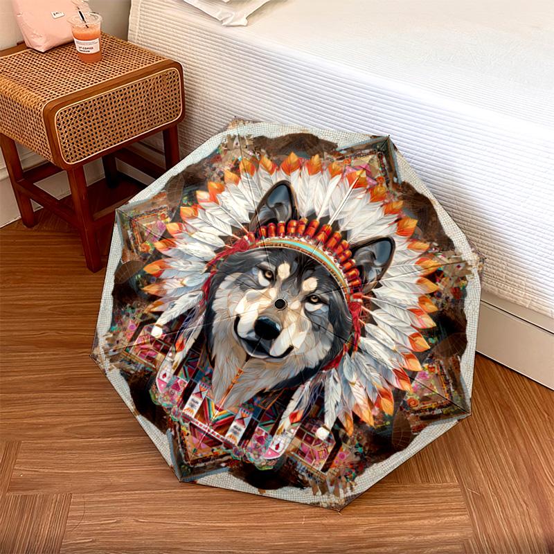 1 PC Automatic Folding Umbrella - Wolf Pattern, Portable & Foldable Design with 8 Ribs, Christmas Birthday Gifts