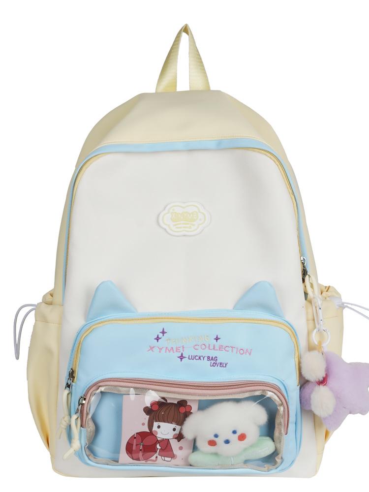 Schoolbag college style schoolbag female junior high school students cute Japanese transparent bar pain bag large food backpack student backpack tide