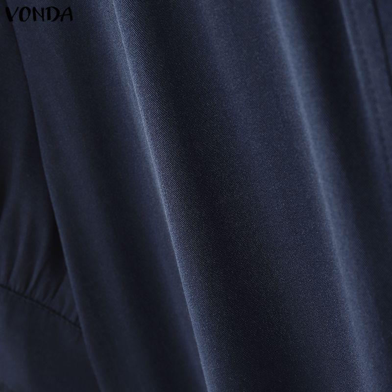 VONDA Women Lace Hem Round Neck Casual Short Sleeve Ruffled Blouse