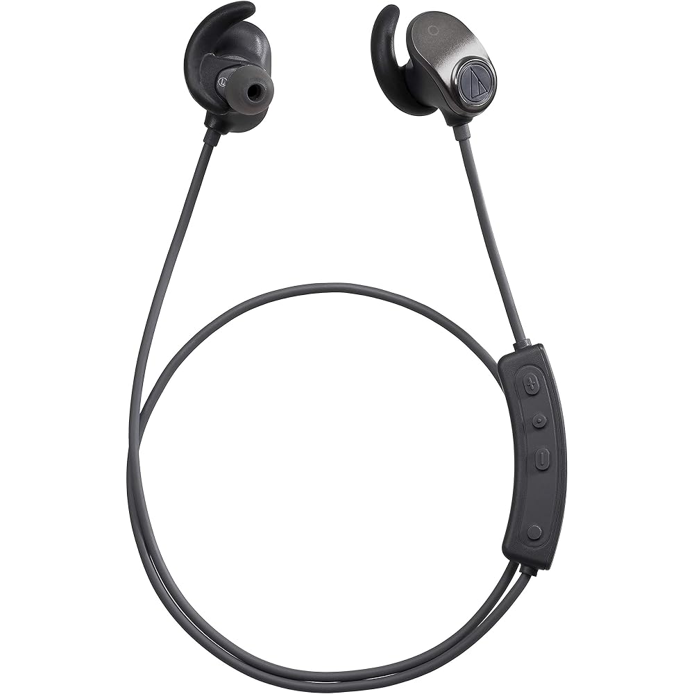 Audio-Technica SONICSPORT Wireless Earphones, Waterproof/Sports-oriented, 4GB Memory, Bluetooth, Remote Control/Microphone, Metallic Black ATH-SPORT90