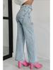 2025 Women's High Waist Straight-Leg Jeans with Chain and Washed Finish