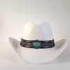 New retro Western cowboy hat white strawwith turquoise decorative buckleand leather strap wide-brimmed sun hat unisexcowboyboots