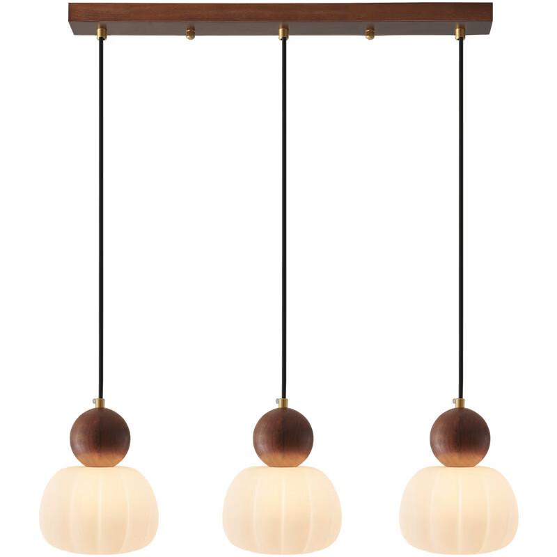 Oeny Nordic Cream Style 3-Light Walnut Pendant Lamp