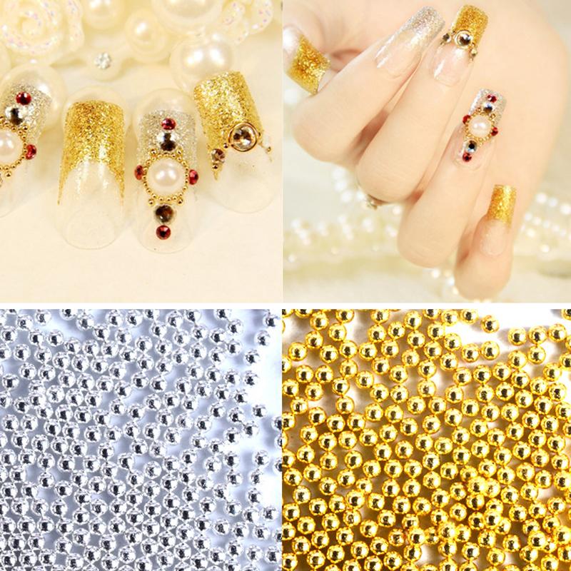 50g 1mm Charm Beads Nail Art Decoration Studs Micro Ball Steel Caviar Metal Ball Gold Silver