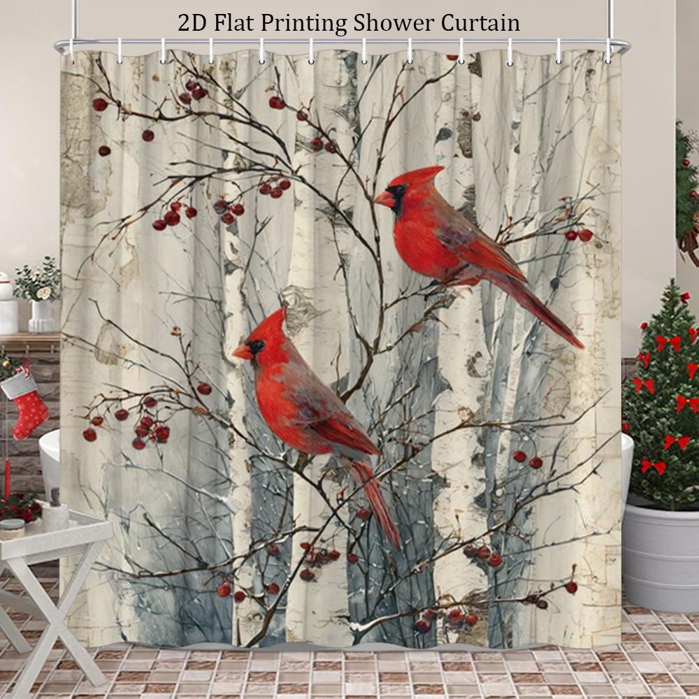 Aesthetic Woodland Cardinal Forest Shower Curtain Polyester Bathroom Decor Nature Wildlife Print Curtain
