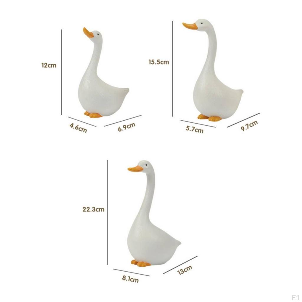 3 Pieces Cartoon Duck Sculpture Cute Resin Ornament Whimsical for Pond, Yard