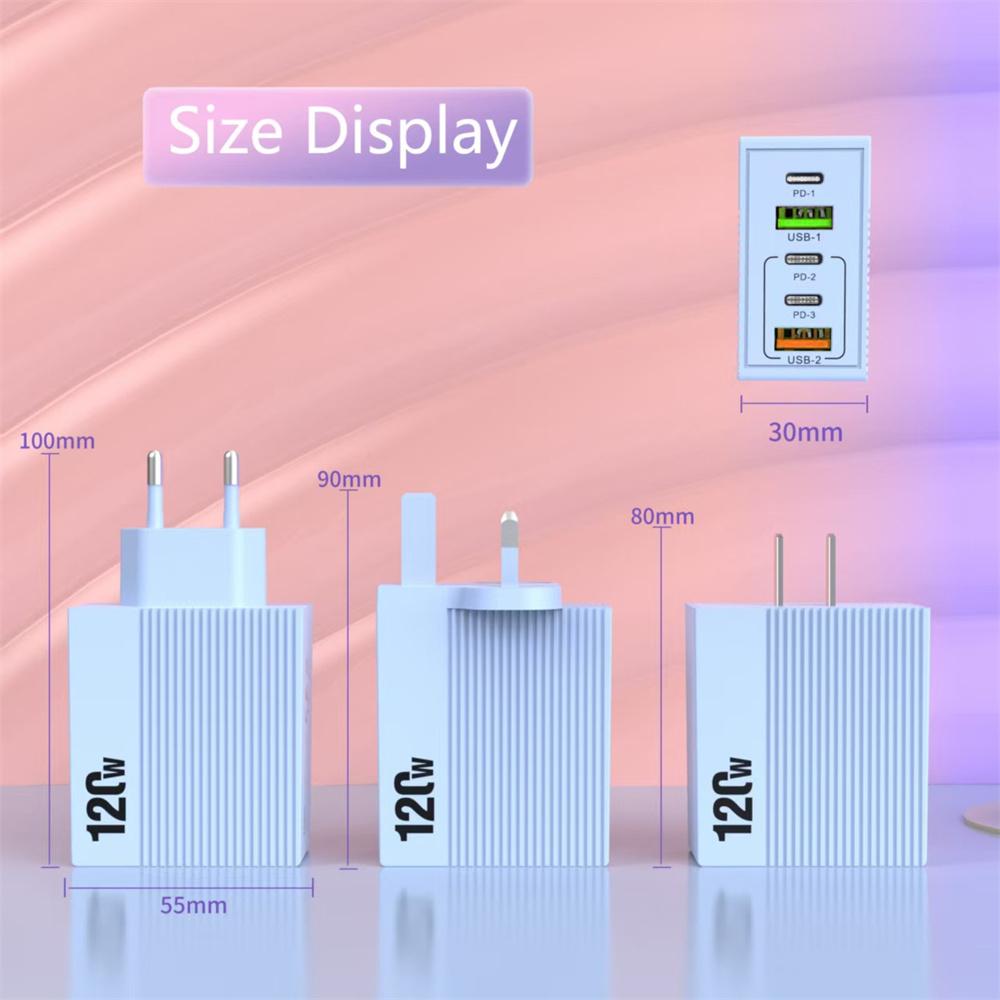 120W USB C Charger Fast Charging 5 Ports QC3.0 USB Type C Quick Chargers  For iPhone Xiaomi PD Wall Power Adapter EU/US/UK Plug