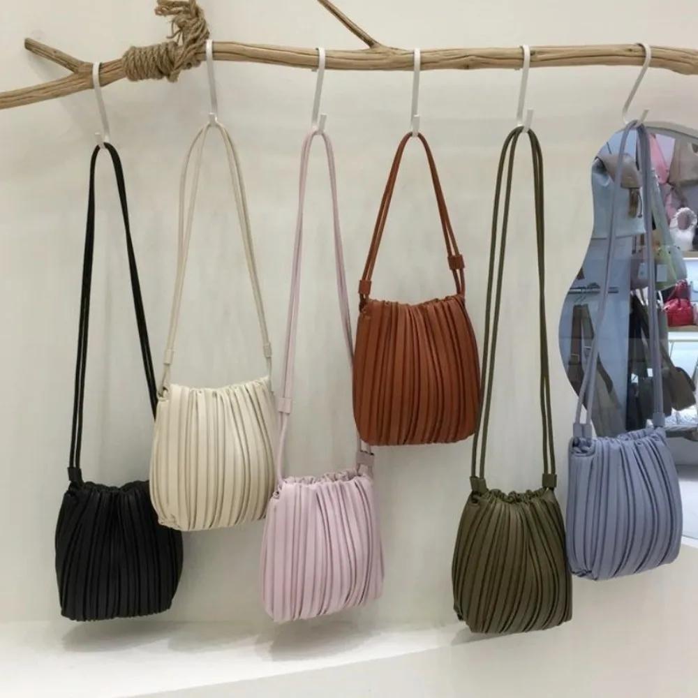 New PU Leather Crossbody Bag Versatile Use Inner Insert Pocket Shoulder Bag Elegant Pleated Square Bag for Women Girls