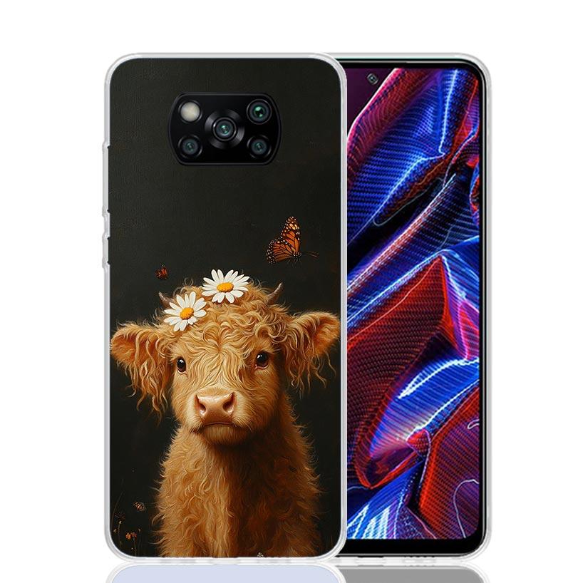 Cute Highland Cow Phone Case For Xiaomi Poco X7 X6 X5 Pro F7 Ultra Redmi 15C 15 13 13C 12 12C 10 10A 10C 9 9A 9C 9T Cover Poco X