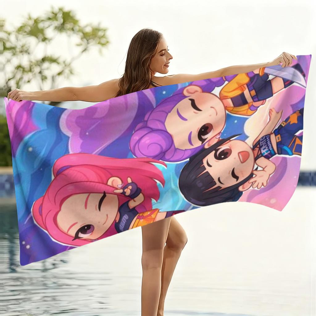 1pc Cute Chibi Girls Beach Towel Pink Purple Cartoon Quick Dry Microfiber Bath Towel for Swimming Surfing Camping Unisex Holiday
