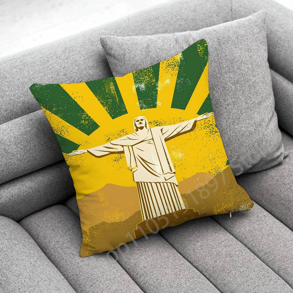 Rio De Janeiro Brazil Flag Map Passport Throw Pillow Case For 45x45cm 40x40cm 50x50cm 30x30cm Square Car Pillowcase Shell