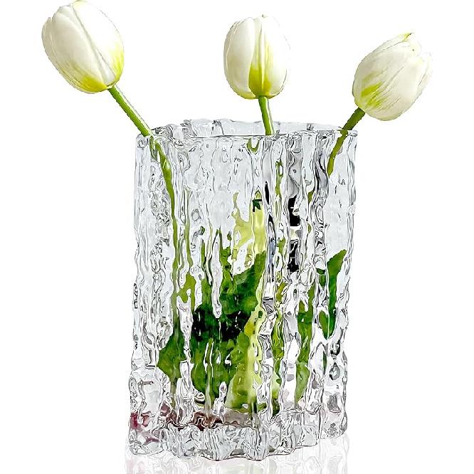 Aoderun Glass Vase Crystal Vase Heavy Duty Large Flower Vase for Dining Table Kitchen Office Home Shelf Wedding Living Room Centerpieces(Clear)