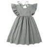 Sommer-Baumwoll-Leinenkleid für Mädchen 2026 mit Spitzenkragen & Fledermausärmeln