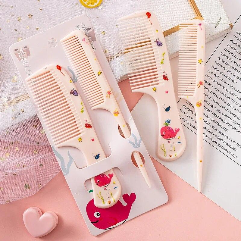 2 piezas/set Peine de peluquería lindo para niños Peine de cola puntiaguda antiestático para niñas Peine para el cabello con forma de fruta de fresa Peine para el cabello de niños