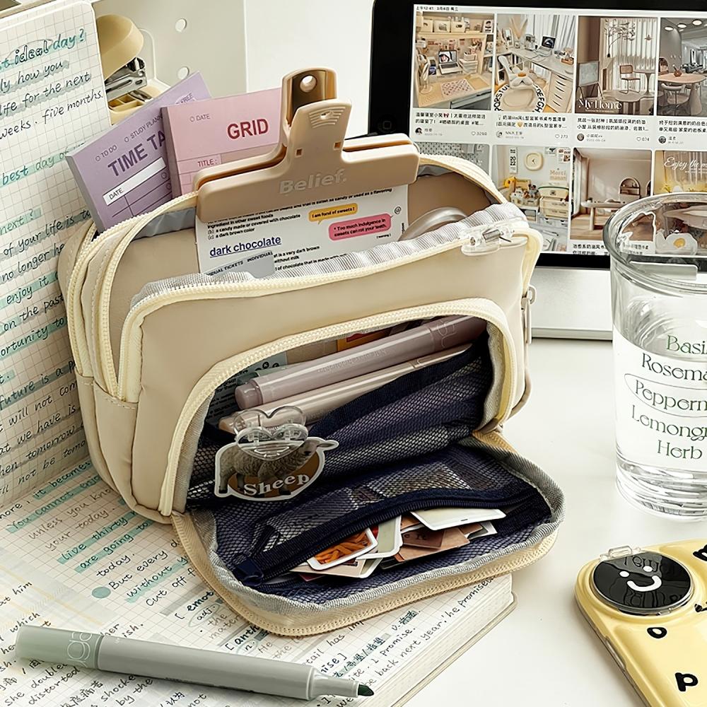 Pouzdro na tužku světlé barvy Aikanuo Taška na tužky Přední kapsa Duální látková kapsička